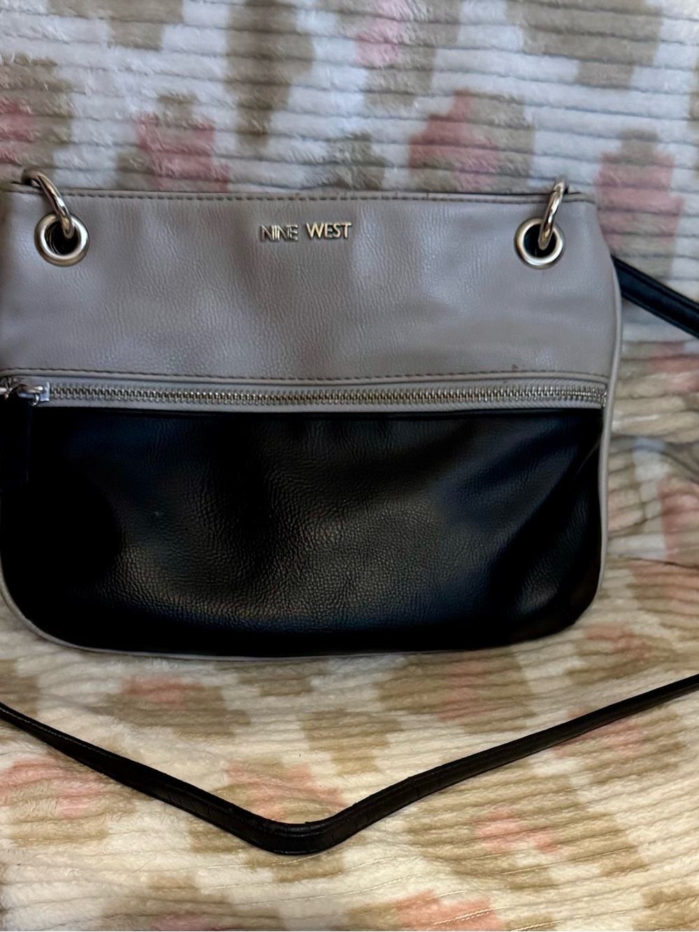 Nine West Black and Gray Crossbody with Front Zip Pocket